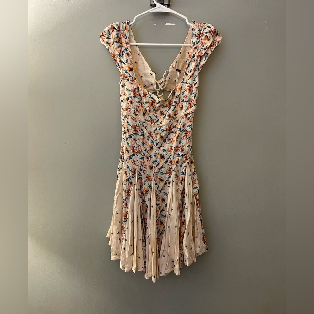 Free People Ponderosa Peach Combo Open Back Mini Dress